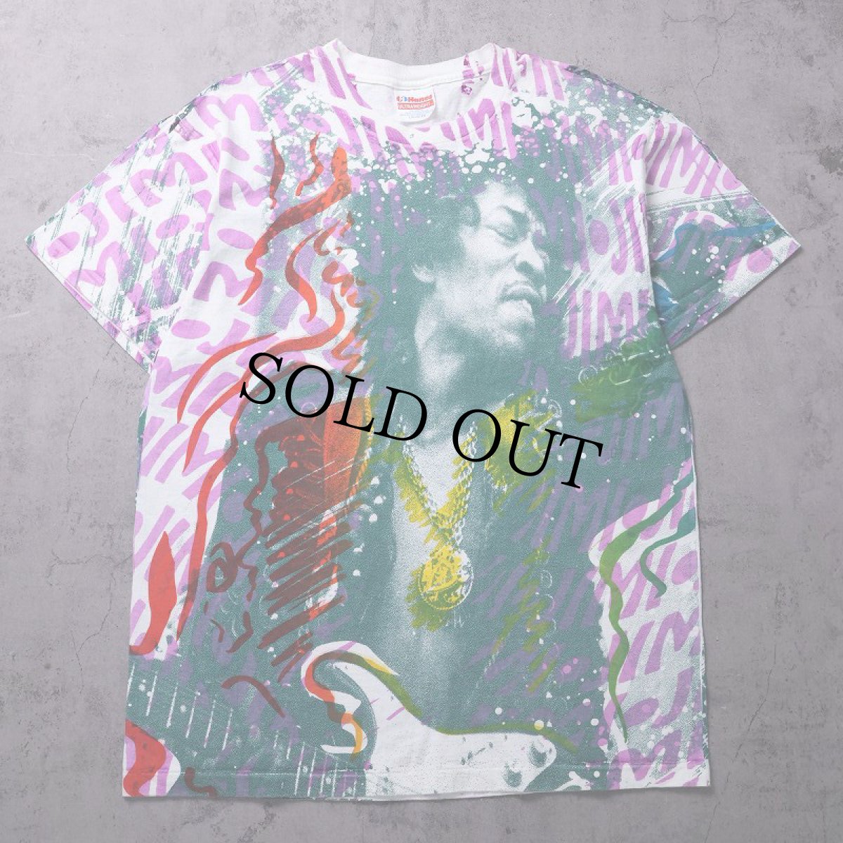 画像1: 90's "Jimi Hendrix" USA製 手刷りプリントTシャツ L (1)