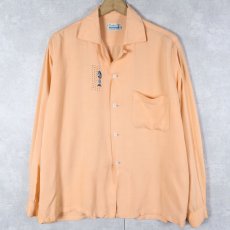 画像1: 60's Coopers USA製 刺繍デザイン レーヨンオープンカラーシャツ M (1)