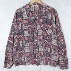 画像1: 50〜60's Styled SPORTSHIRT USA製 総柄 コットンオープンカラーシャツ M (1)