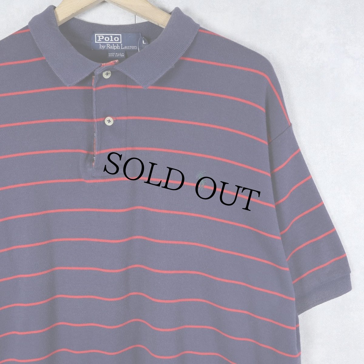 画像1: 90's POLO Ralph Lauren USA製 ロゴ刺繍 ボーダー柄 ポロシャツ L (1)