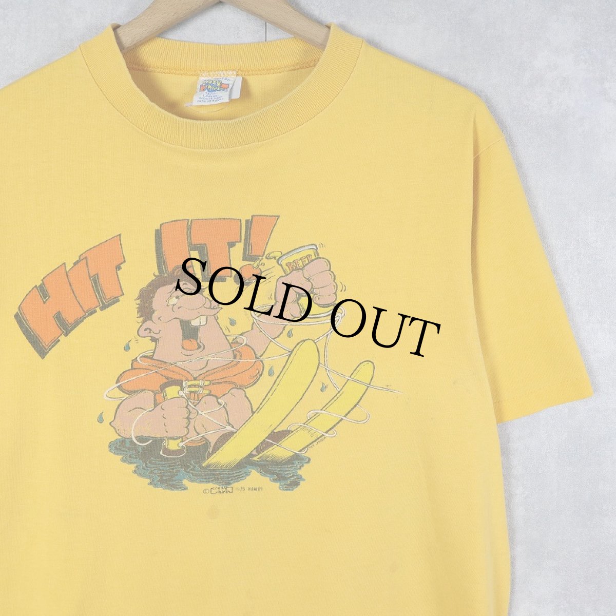 画像1: 70's "HIT IT!" 染み込みプリントTシャツ L (1)