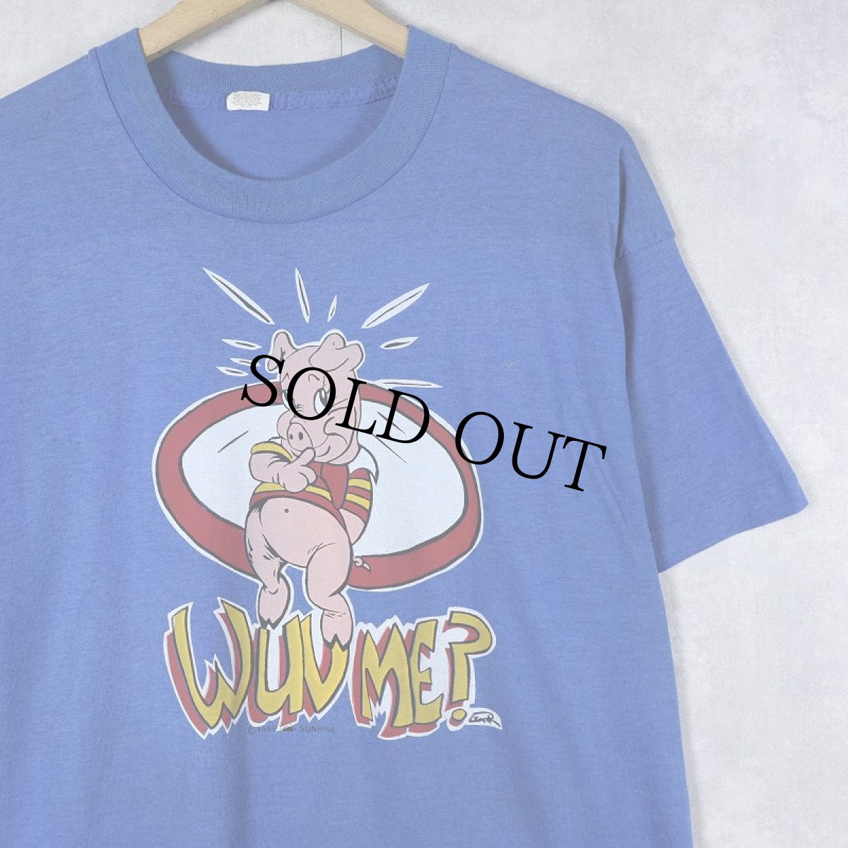 画像1: 80's USA製 "Wuv Me?" ブタプリントTシャツ XL (1)