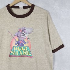 画像1: 70〜80's USA製 "POOL SHARK" サメプリントリンガーTシャツ L (1)