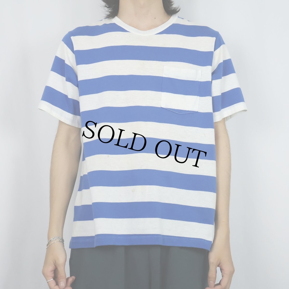 画像2: 80〜90's TRADER BAY USA製 ボーダー柄 ポケットTシャツ L (2)