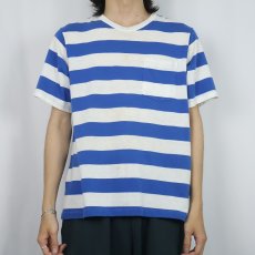 画像2: 80〜90's TRADER BAY USA製 ボーダー柄 ポケットTシャツ L (2)