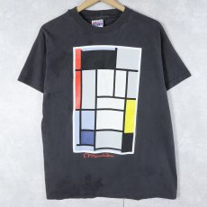 画像1: 90's Piet Mondrian USA製 アートプリントTシャツ BLACK M (1)