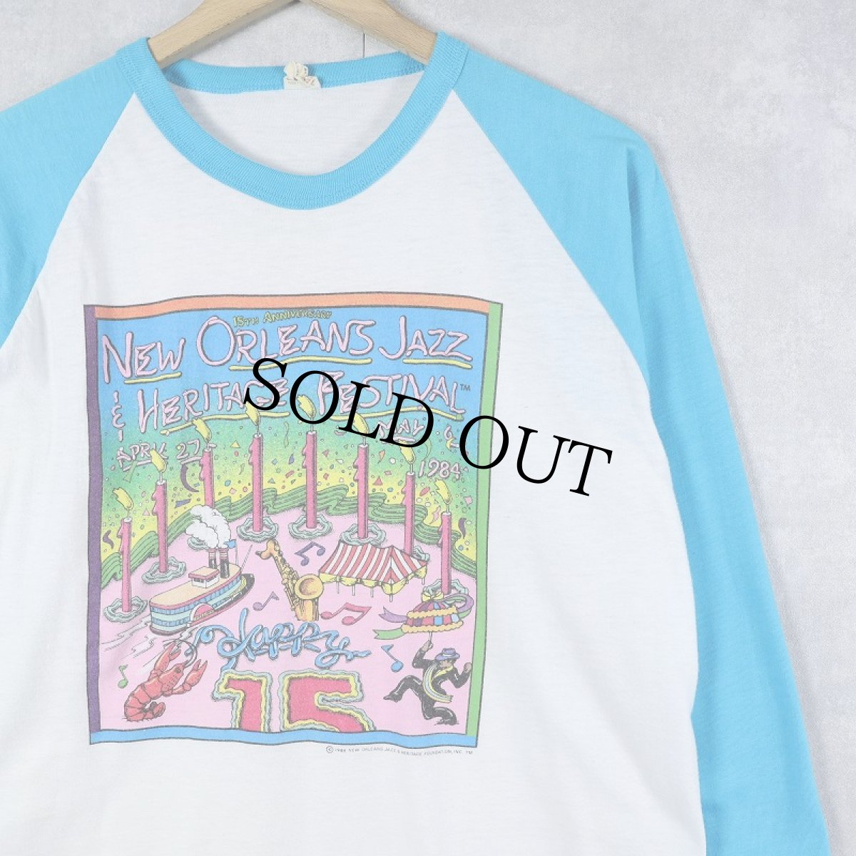 画像1: 80's USA製 "NEW ORLEANS JAZZ HERITAGE FESTIVAL" ミュージックフェスティバルラグランTシャツ L (1)