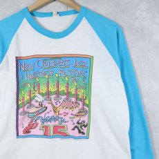 画像1: 80's USA製 "NEW ORLEANS JAZZ HERITAGE FESTIVAL" ミュージックフェスティバルラグランTシャツ L (1)