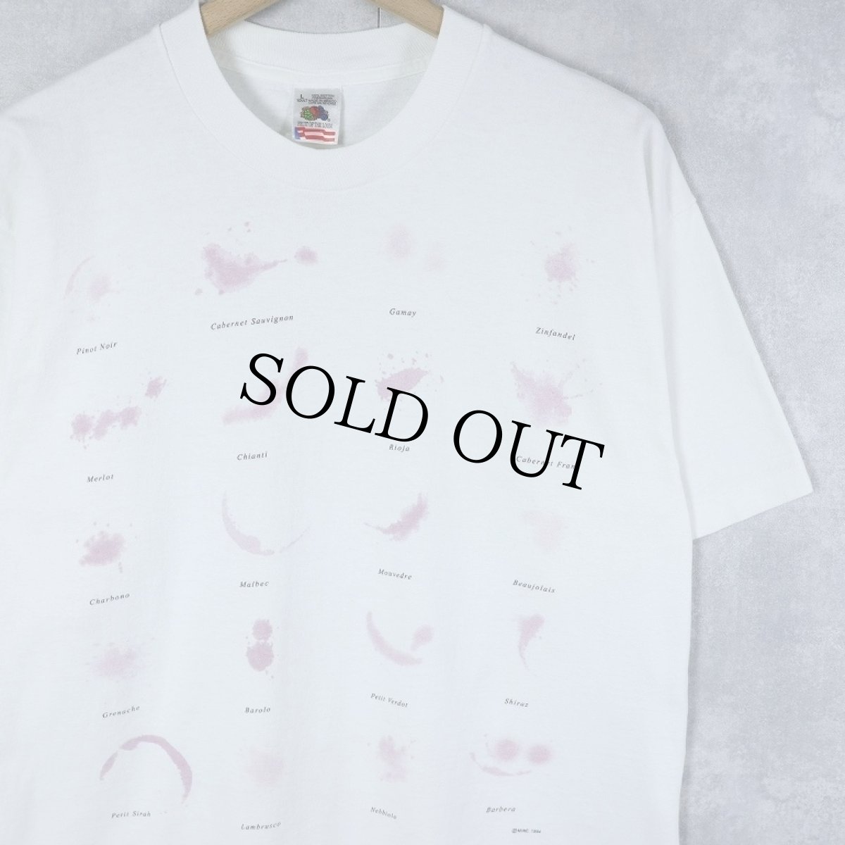画像1: 90's Wine Stain USA製 ワインプリントTシャツ L (1)