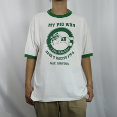 画像2: 90's USA製 "MY PIG WON" ピッグレース プリントリンガーTシャツ XL (2)