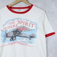 画像1: 70's Champion バータグ USA製 "THE SPIRIT IS HERE" 航空機 プリントリンガーTシャツ L (1)