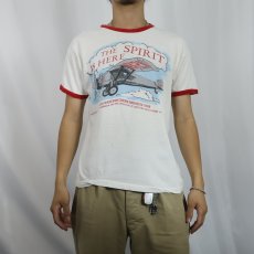 画像2: 70's Champion バータグ USA製 "THE SPIRIT IS HERE" 航空機 プリントリンガーTシャツ L (2)