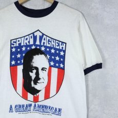 画像1: 70's Spiro Agnew "A GREAT AMERICAN" 副大統領 プリントリンガーTシャツ M (1)
