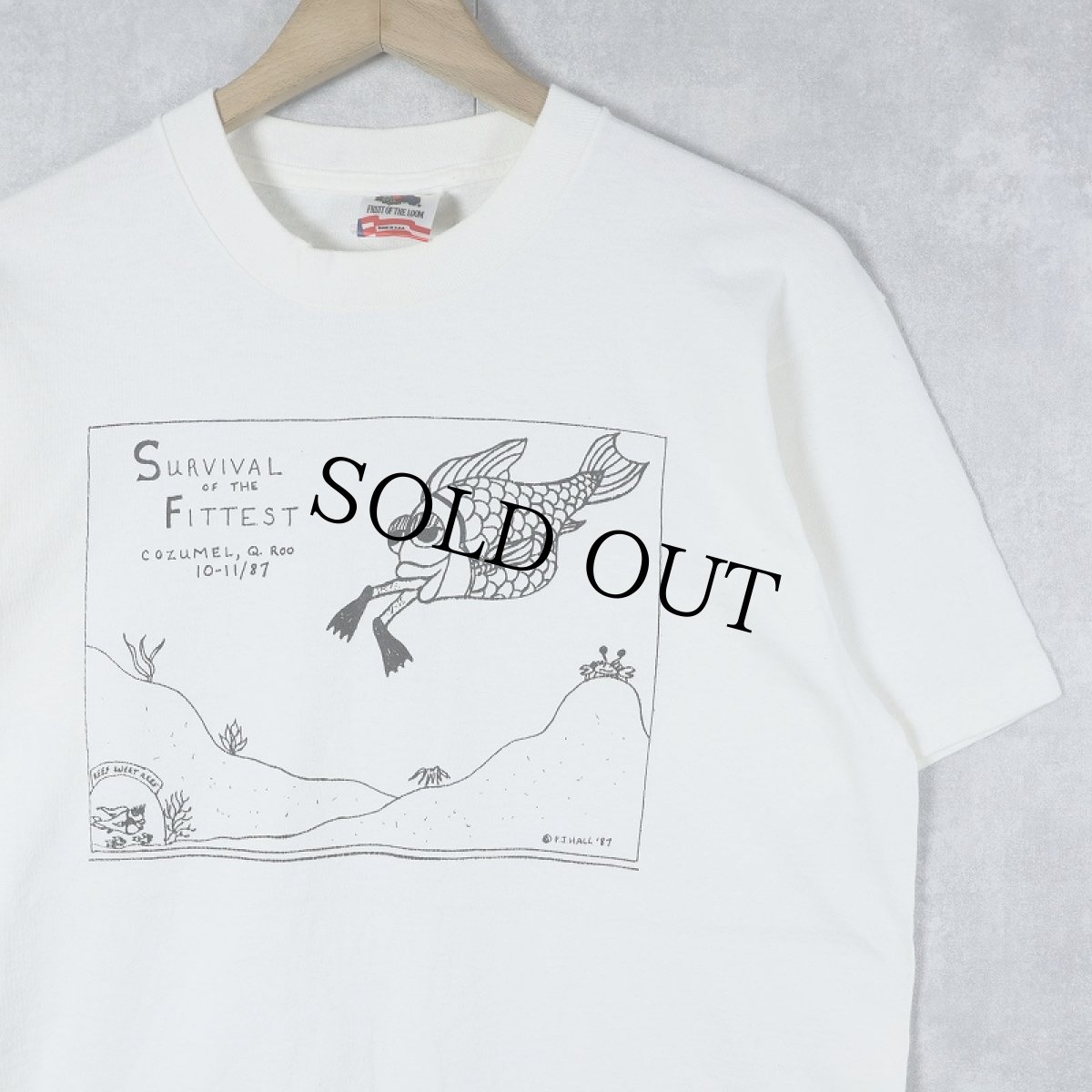 画像1: 90's USA製 "Survival of the Fittest" ダイビングプリントTシャツ M (1)