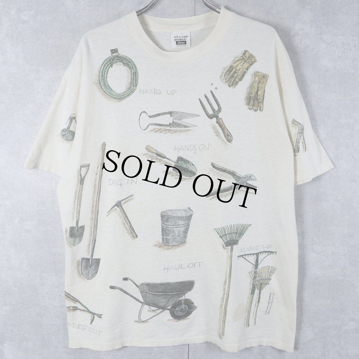 画像1: 90's rel-e-vant products USA製 農具プリントTシャツ L (1)