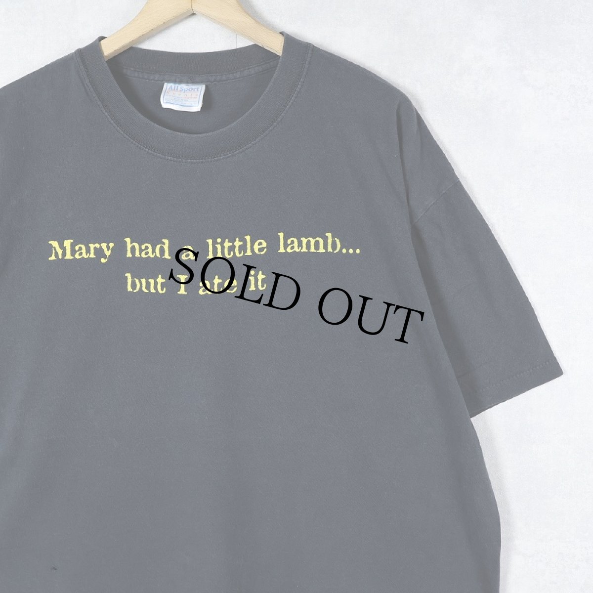 画像1: 90's USA製 "Mary had a little lamb... but I ate it" プリントTシャツ BLACK XL (1)