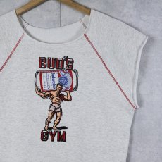 画像1: 80's Budweiser USA製 "BUD'S GYM" ビールメーカー カットオフ プリントスウェット L (1)