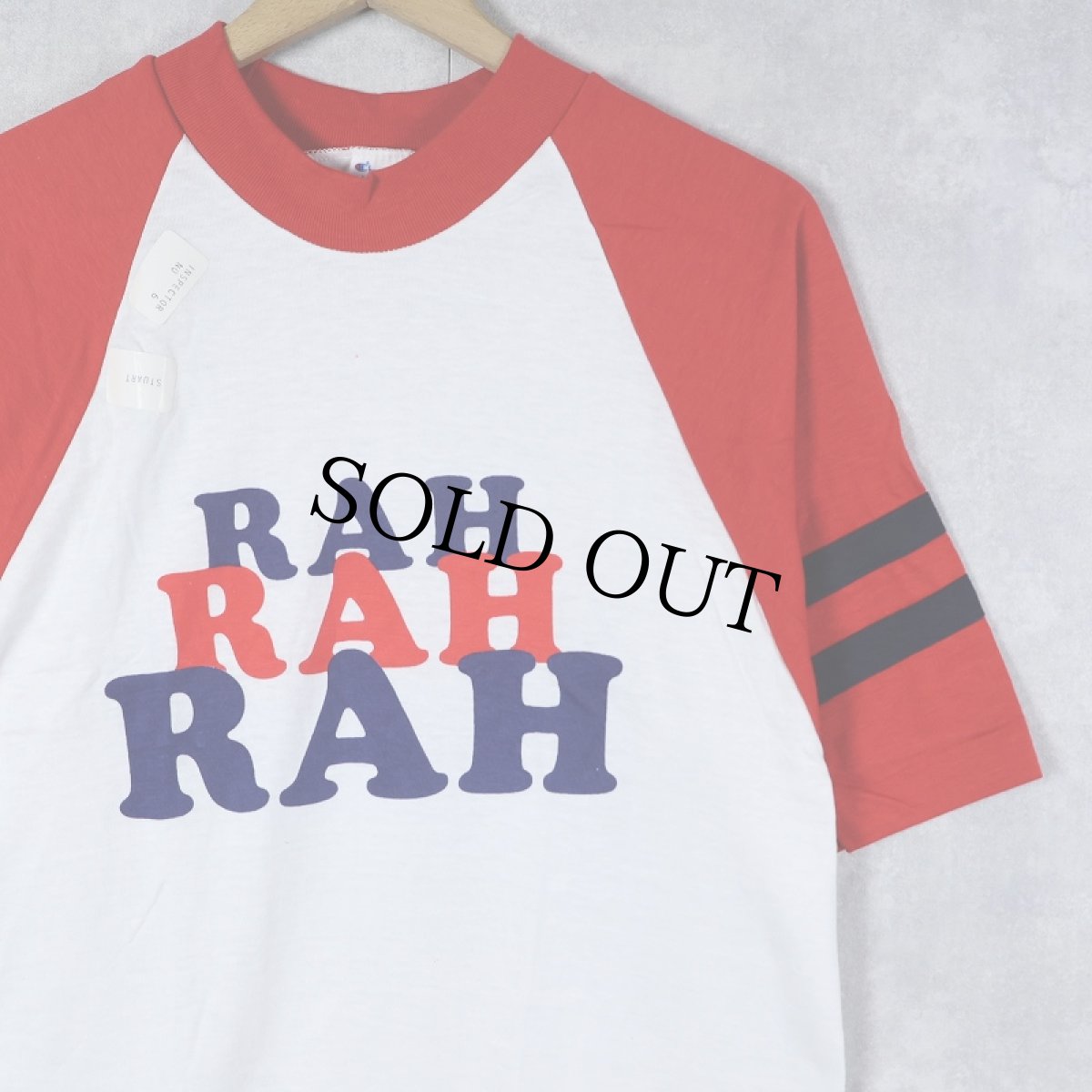 画像1: 80's Champion トリコタグ USA製 "RAH RAH RAH" プリントラグランTシャツ L (1)