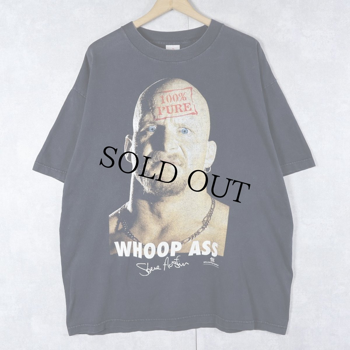 画像1: 90's Stone Cold Steve Austin USA製 "WHOOP ASS" プロレスラープリントTシャツ BLACK XL (1)