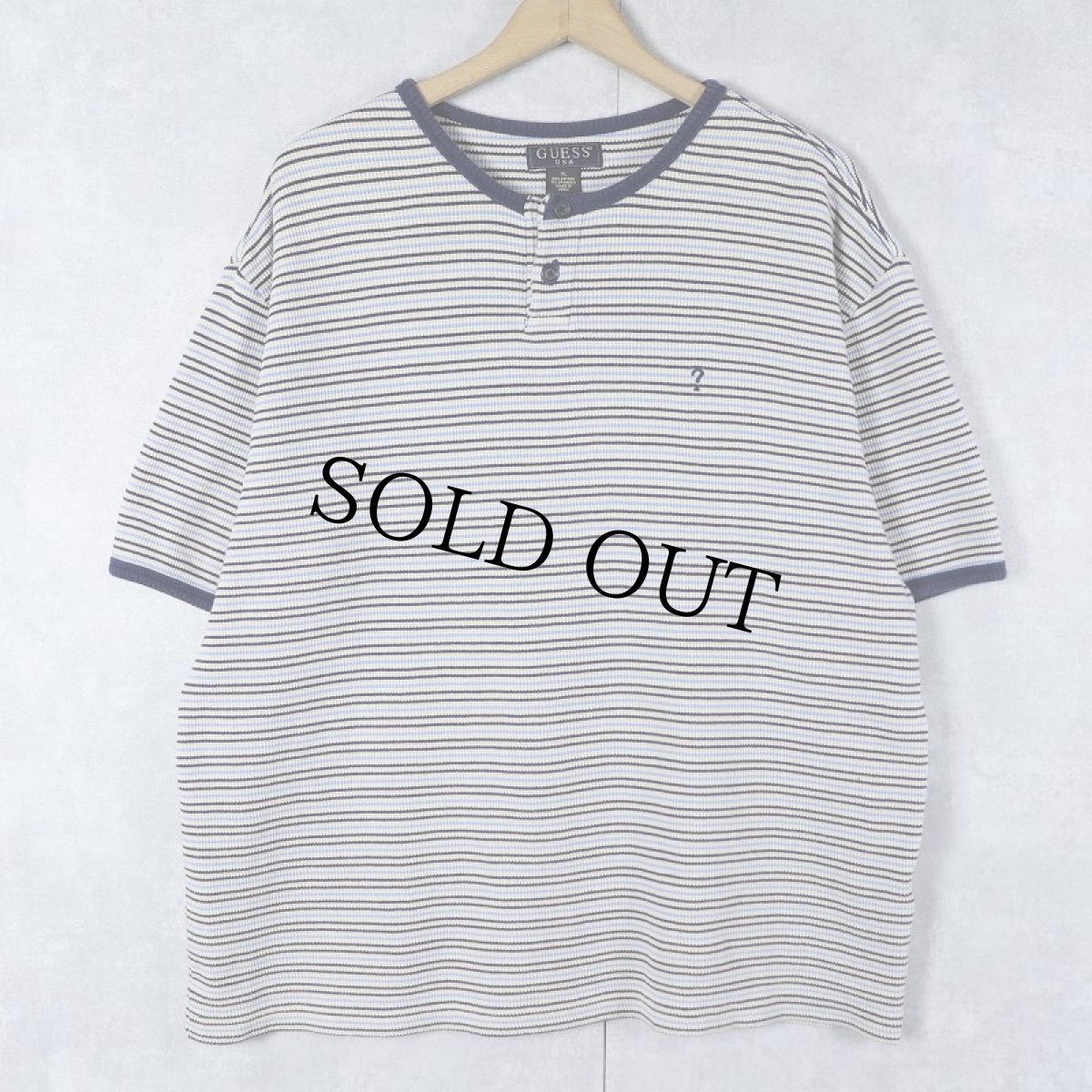 画像1: 90's〜 GUESS USA  マルチボーダー柄 ヘンリーネックTシャツ XL (1)