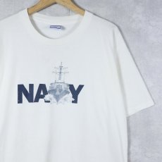 画像1: 90's USA製 "NAVY" プリントTシャツ L (1)