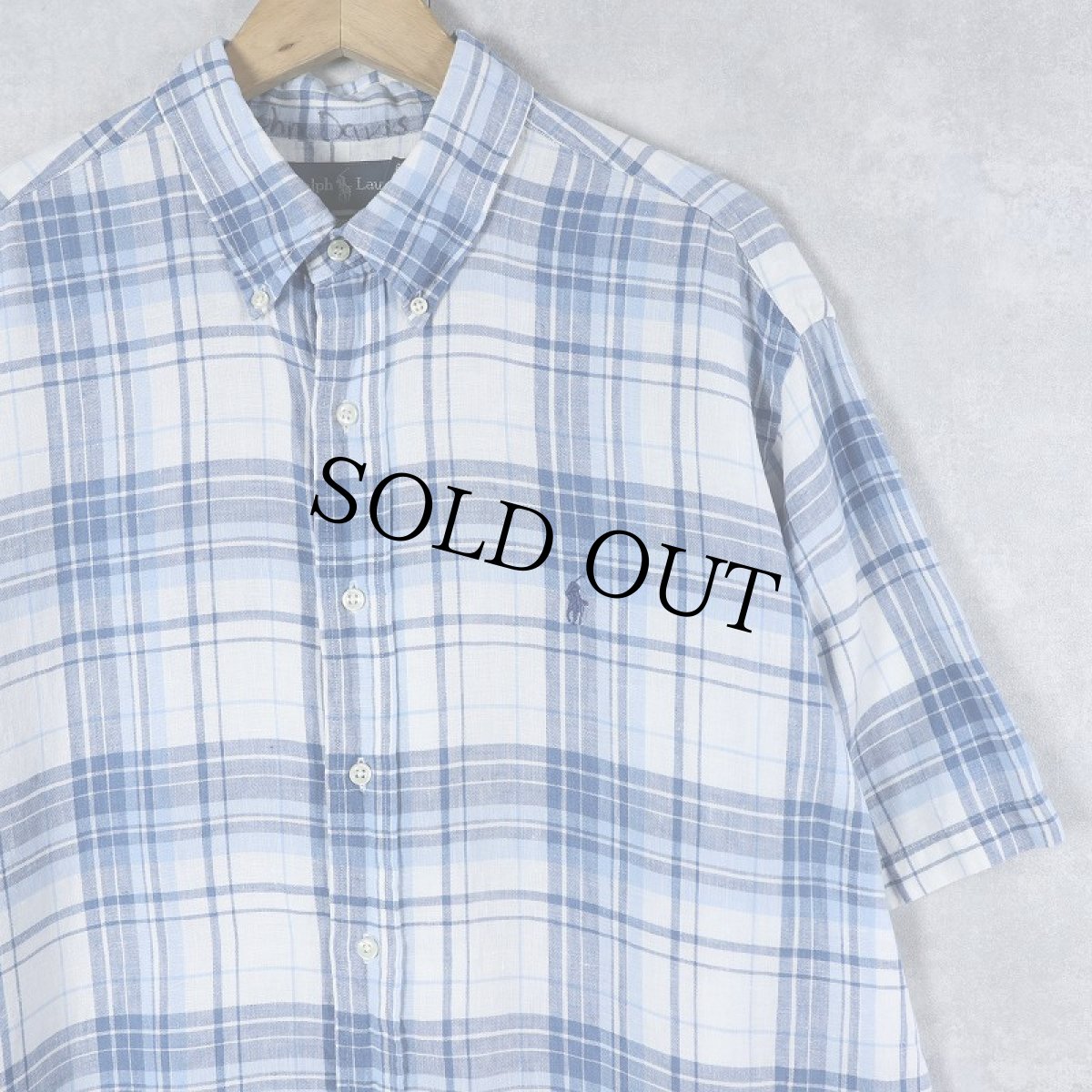 画像1: Ralph Lauren "CLASSIC FIT" チェック柄 リネンボタンダウンシャツ XL (1)