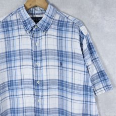 画像1: Ralph Lauren "CLASSIC FIT" チェック柄 リネンボタンダウンシャツ XL (1)