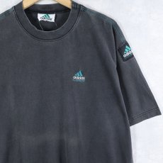 画像1: 90's adidas EQUIPMENT "FELIX VERLAG" フロッキープリント Tシャツ BLACK XL (1)