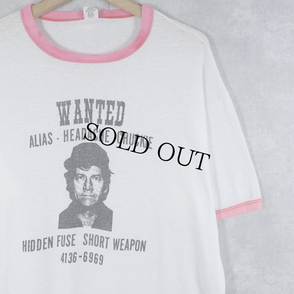 画像1: 70's USA製 "WANTED" マグショットプリント リンガーTシャツ XL (1)