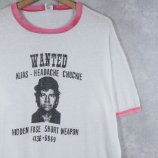画像1: 70's USA製 "WANTED" マグショットプリント リンガーTシャツ XL (1)