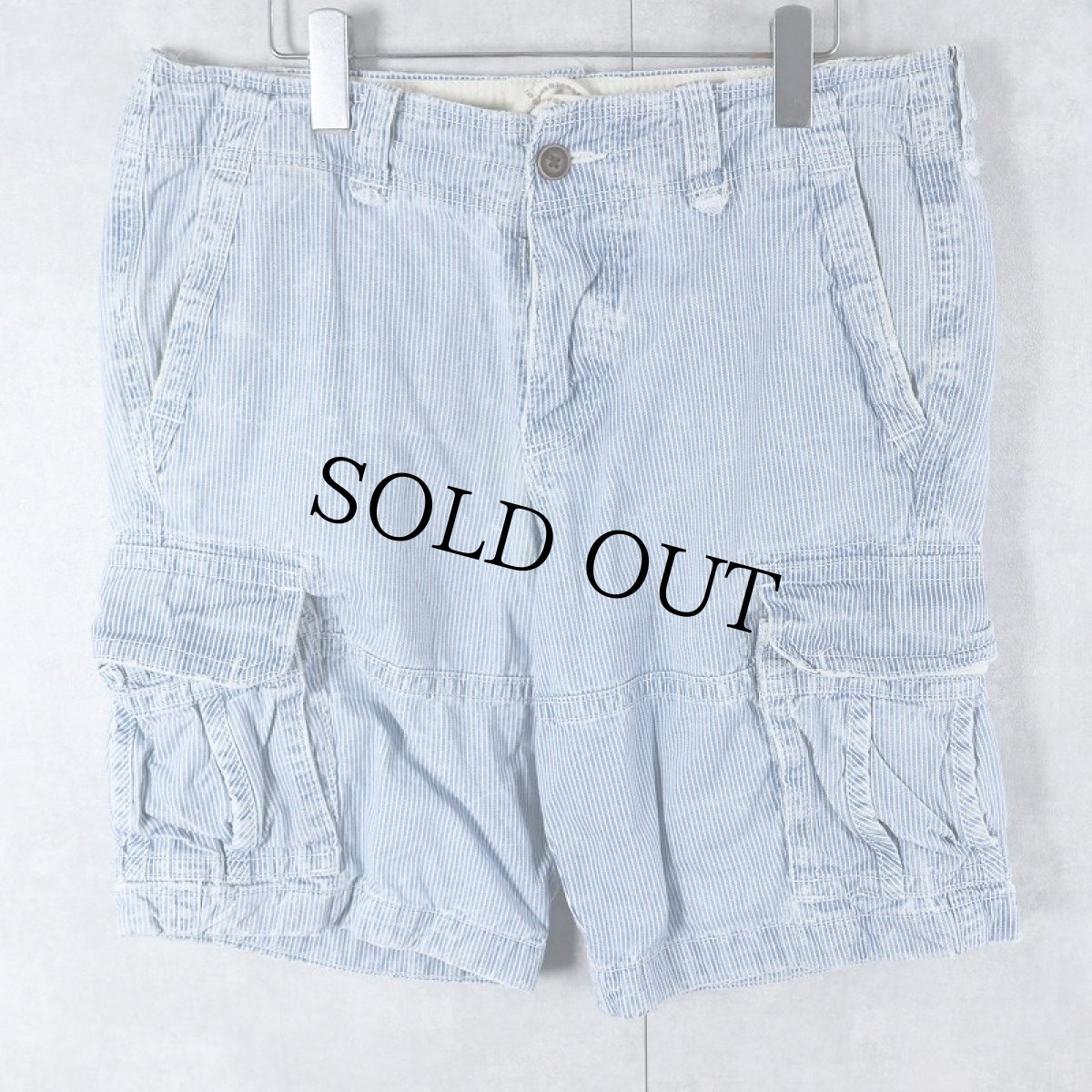 画像1: Abercrombie&Fitch ヒッコリーストライプ柄 デニムカーゴショーツ W35 (1)