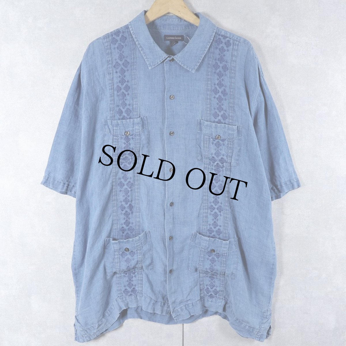 画像1: LANDS' END リネンキューバシャツ XL (1)