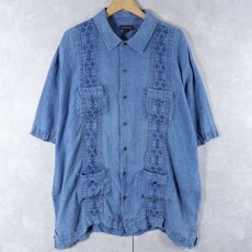 画像1: LANDS' END リネンキューバシャツ XL (1)