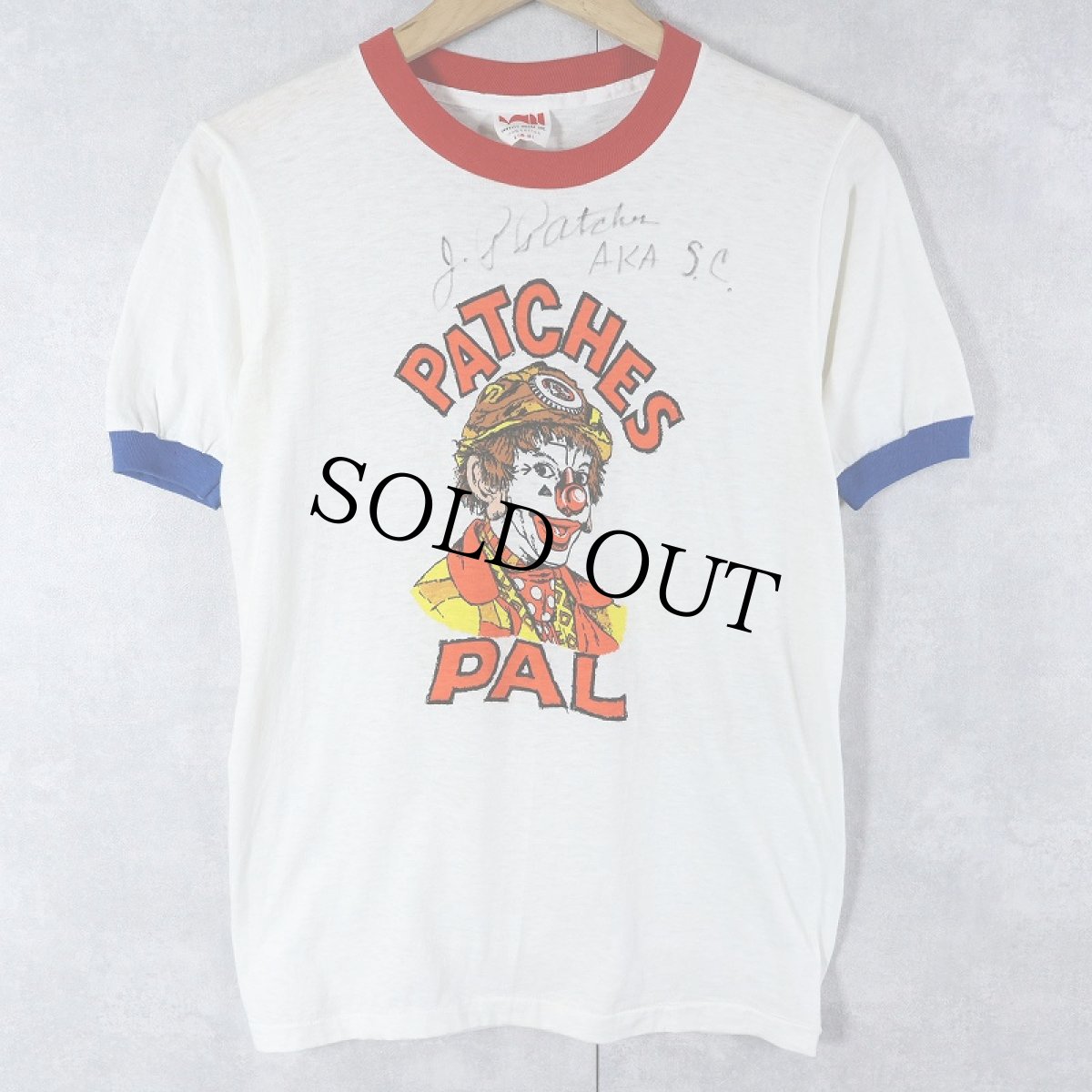 画像1: 70's PATCHES PAL "J.P. Patches" サイン入り キャラクタープリント リンガーTシャツ L (1)