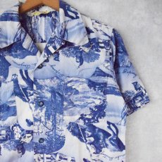 画像1: 【SALE】 50's DEER CREEK "Trick Roping" フォト総柄 コットンオープンカラーシャツ (1)