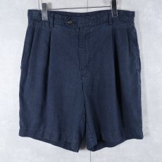 画像1: Daniel Cremieux 2タック リネンショーツ NAVY W33 (1)