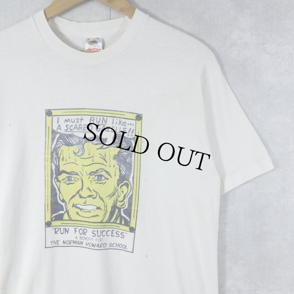 画像1: 90's USA製 "I Must Run Like..." チャリティーイベント イラストプリントTシャツ M (1)