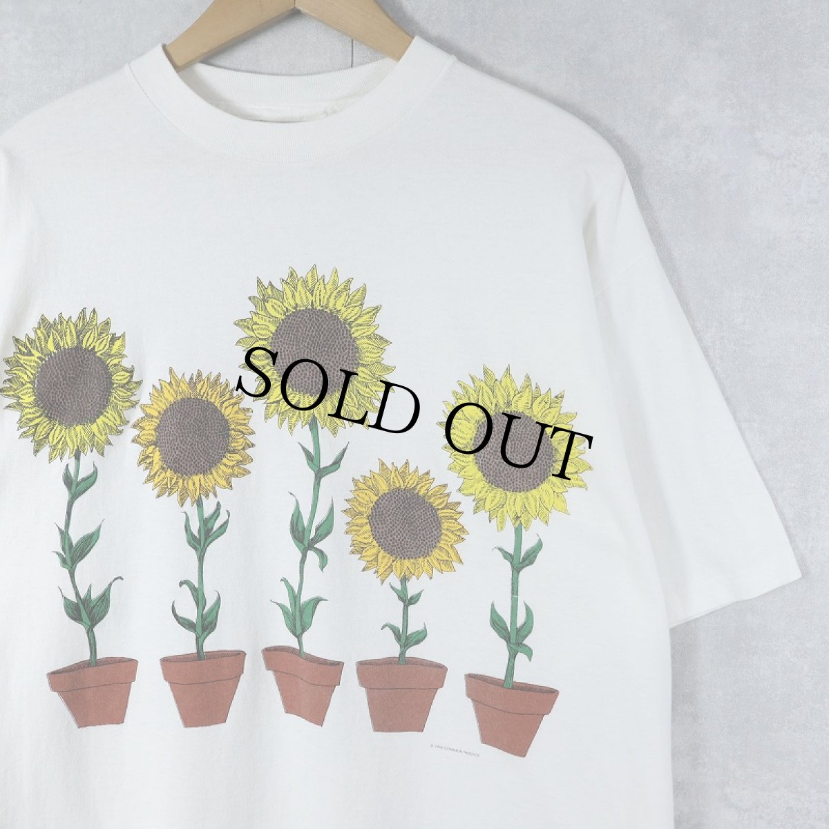 画像1: 90's COMMON THREADS USA製 向日葵イラストプリントTシャツ XL (1)