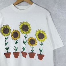 画像1: 90's COMMON THREADS USA製 向日葵イラストプリントTシャツ XL (1)