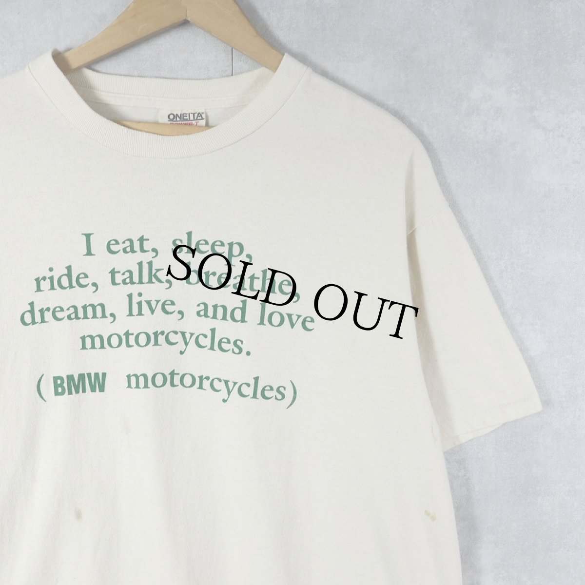 画像1: 90's FRANK'S MOTORCYCLE USA製 "I eat, sleep, ride,talk..." メッセージプリントTシャツ L (1)