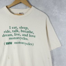 画像1: 90's FRANK'S MOTORCYCLE USA製 "I eat, sleep, ride,talk..." メッセージプリントTシャツ L (1)