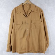 画像1: 50〜60's レーヨン×ウール ギャバジンオープンカラーシャツ L (1)