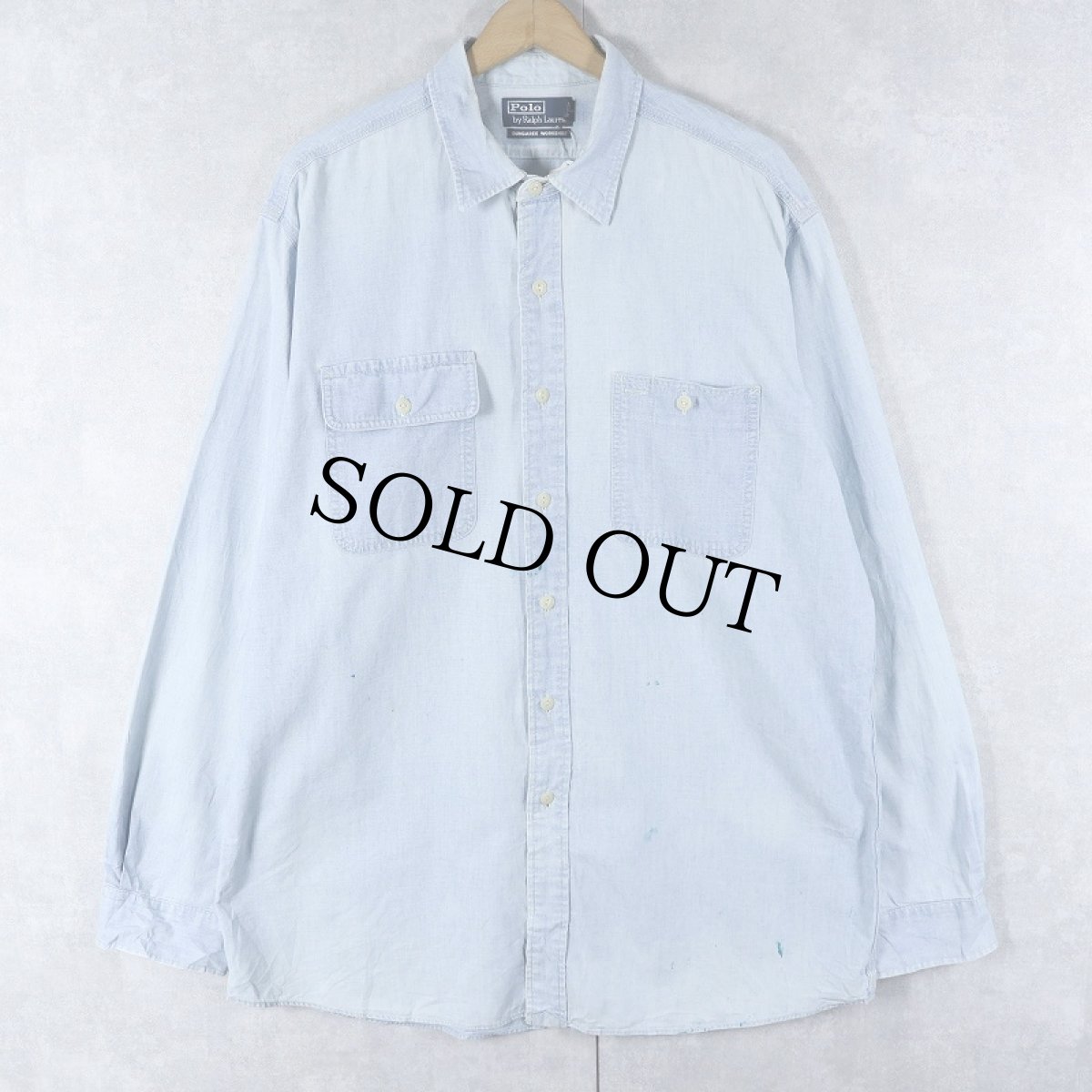 画像1: POLO Ralph Lauren "DUNGAREE WORKSHIRT" 猫目ボタン シャンブレーシャツ L (1)
