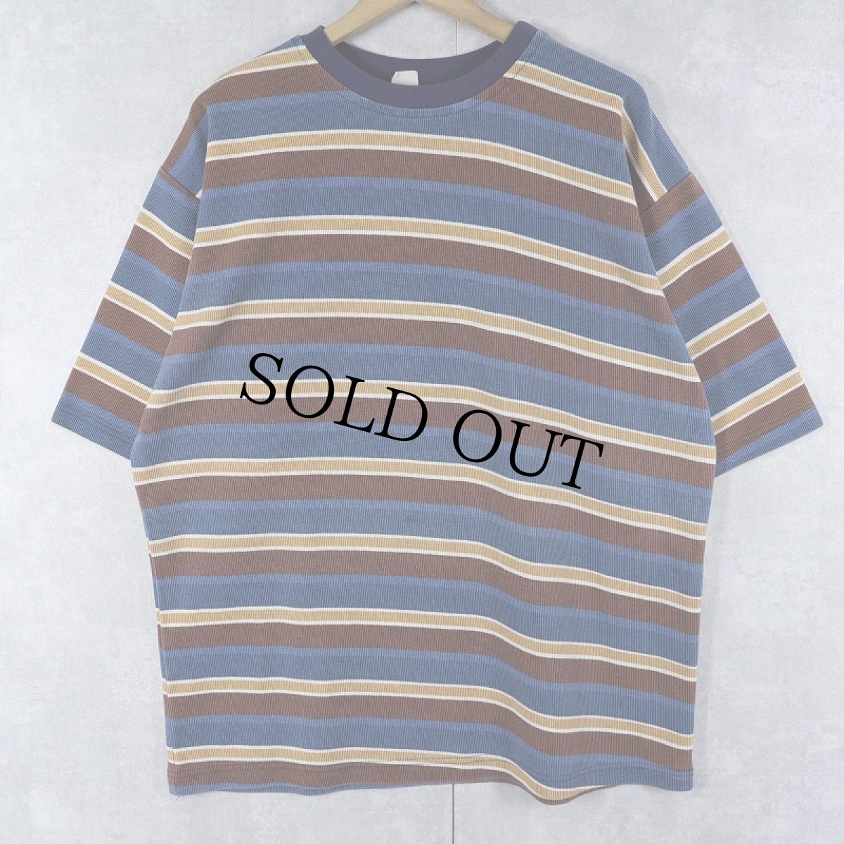 画像1: USA製 マルチボーダー柄 リブTシャツ ONE SIZE (1)