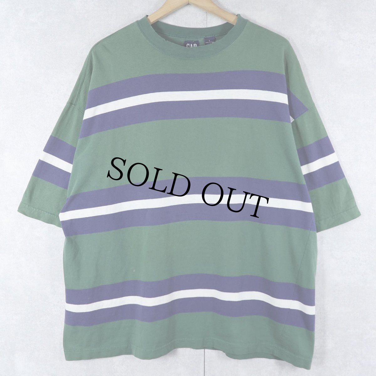 画像1: 90's GAP USA製 マルチボーダー柄 Tシャツ L (1)