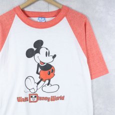 画像1: 80's Disney MICKEY MOUSE USA製 "Walt Disney World" 白靴ミッキー キャラクタープリントラグランTシャツ M (1)