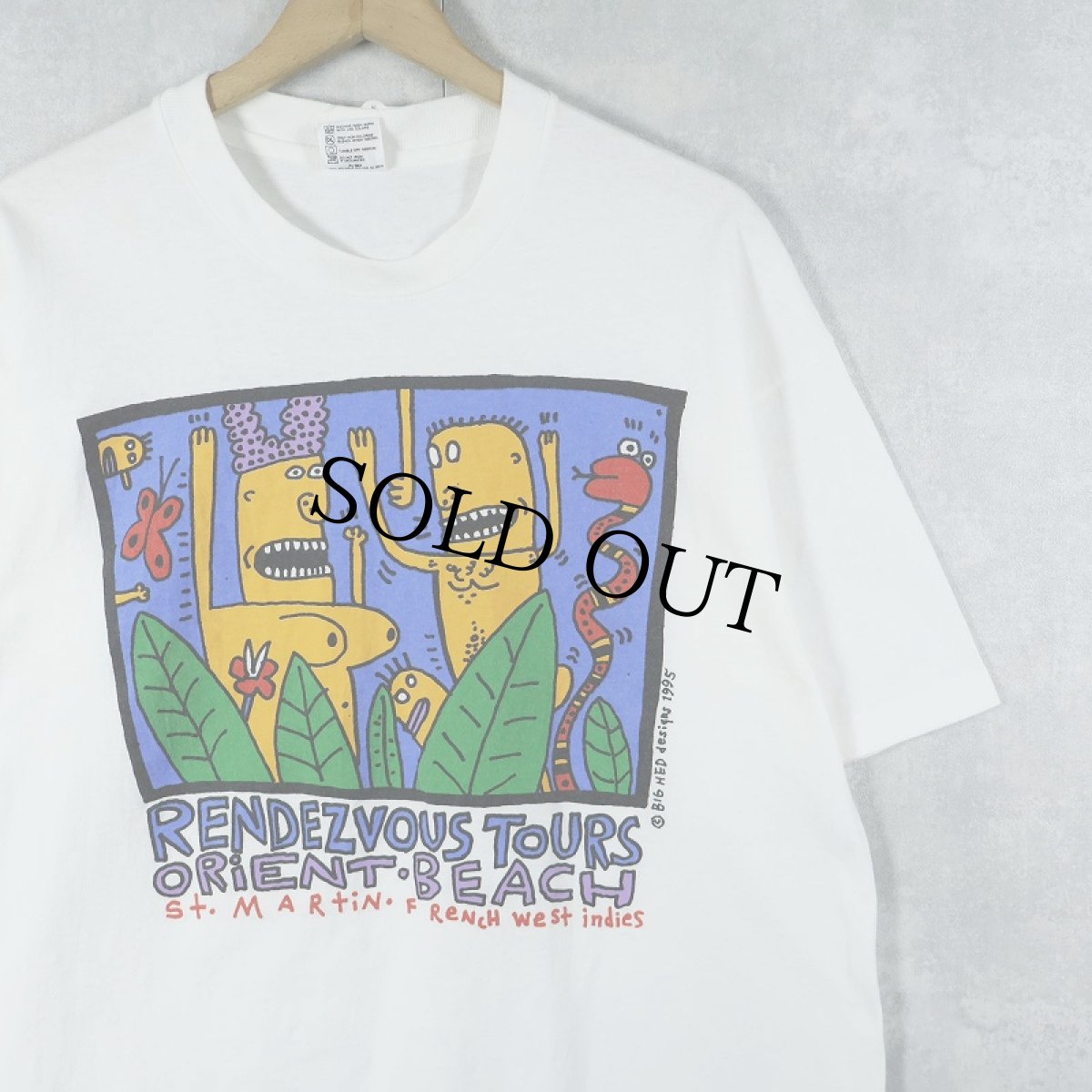 画像1: 90's BIG HED USA製 アートプリントTシャツ L (1)