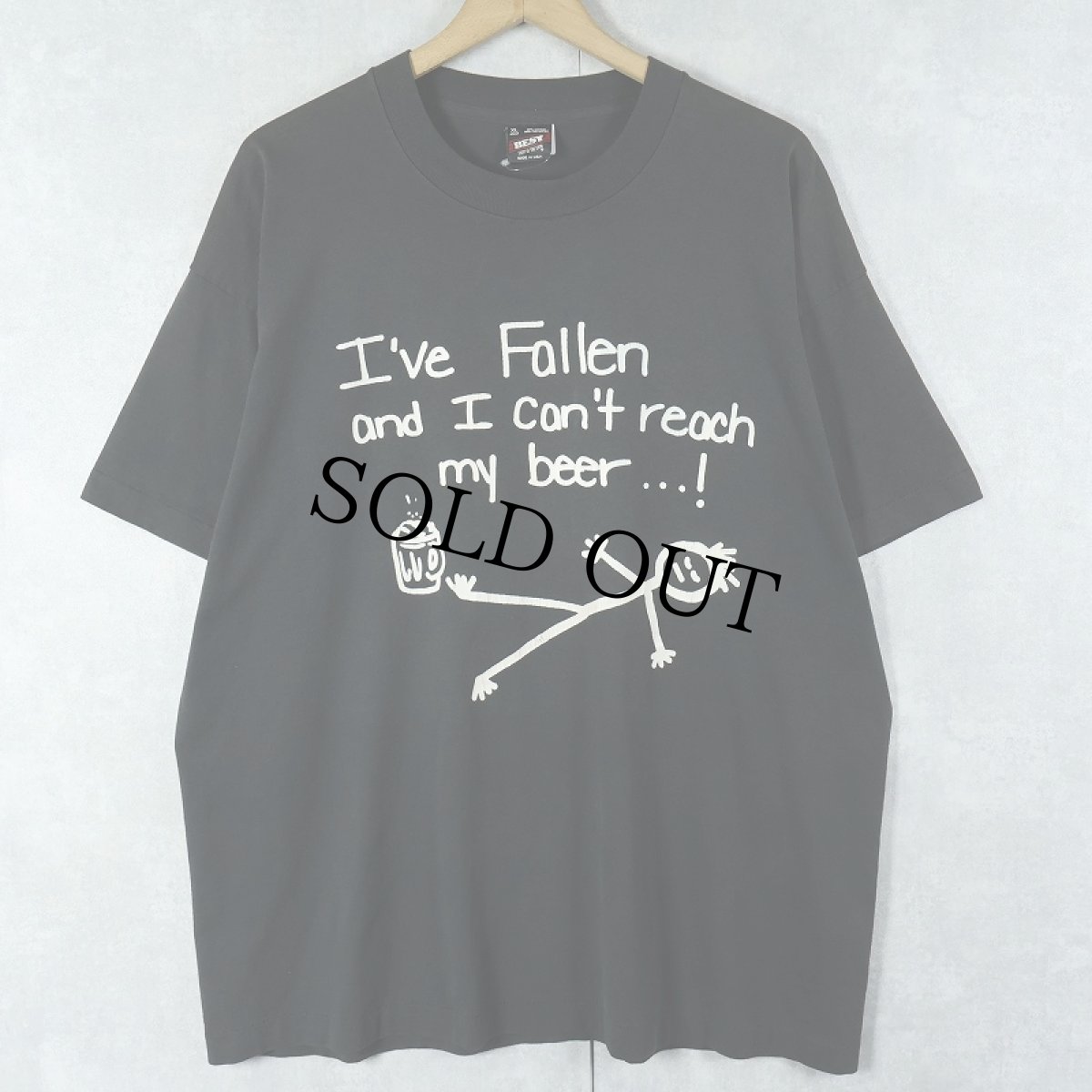 画像1: 80's USA製 "I've fallen and I can't reach my beer...!" ジョークプリントTシャツ BLACK XL (1)