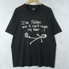 画像1: 80's USA製 "I've fallen and I can't reach my beer...!" ジョークプリントTシャツ BLACK XL (1)