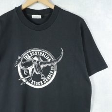 画像1: 80's USA製 The Australian Stock Saddle Co. 乗馬用品店 プリントTシャツ BLACK L (1)